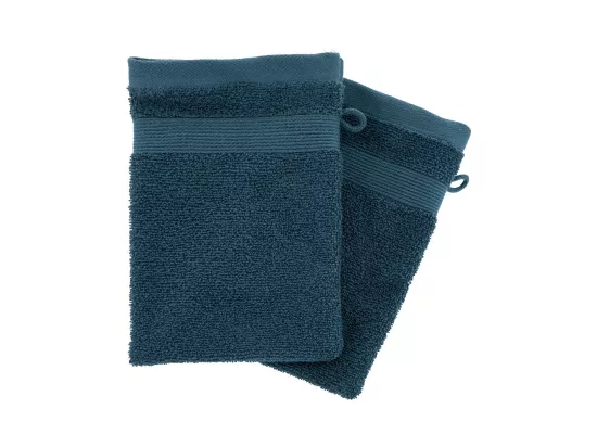 Lot de 2 Gants de toilette en Coton Bleu égéen tissu éponge 15 x 21 cm