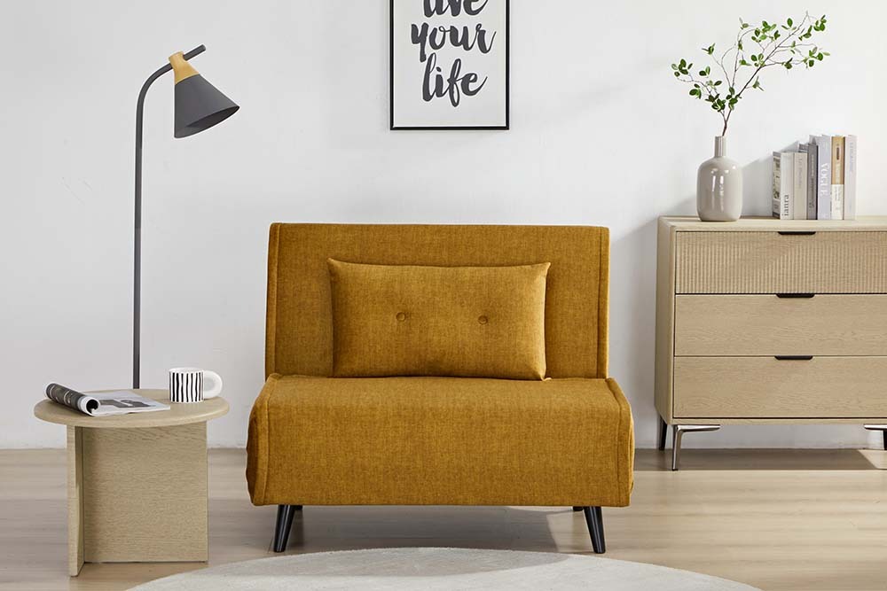 Retro Schlafsessel SMART MULTIFUNCTION 100cm senfgelb Vogue Velours Samt Bettfunktion