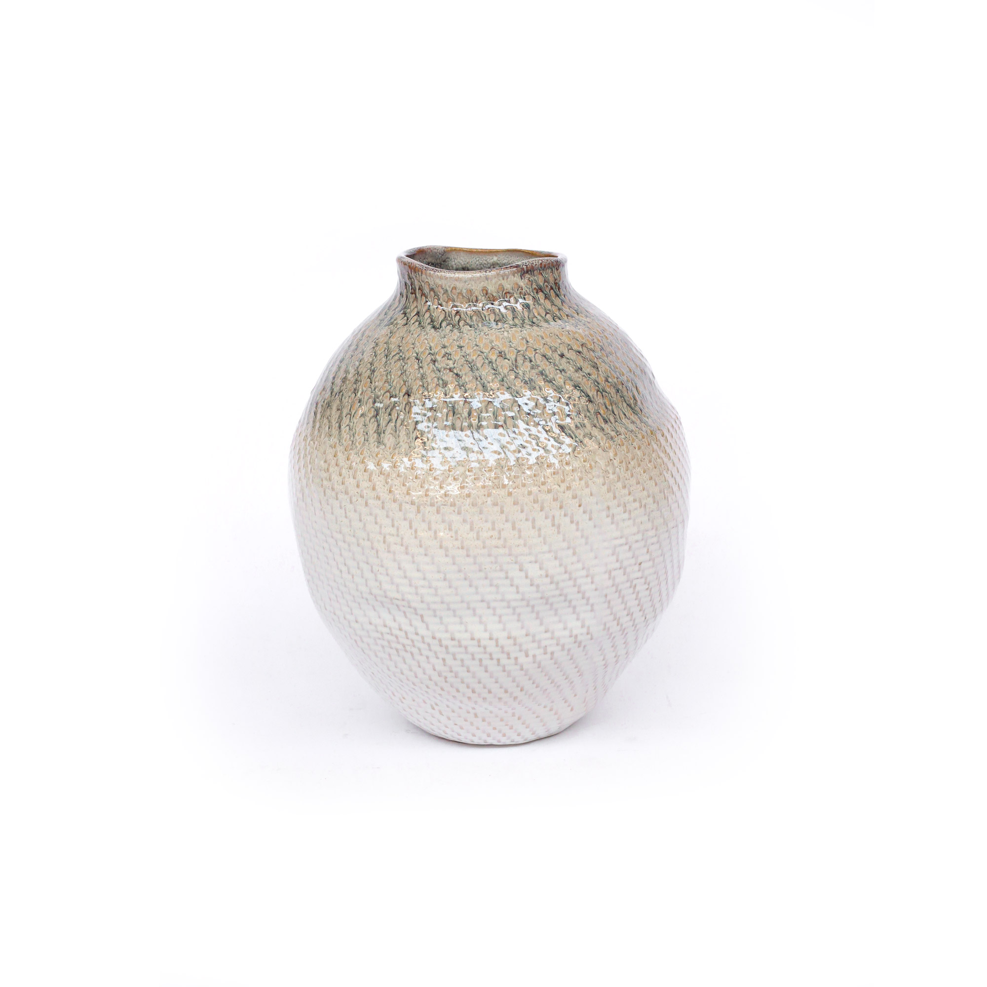 Keramikvase 'Tria', braun-weiß, H 30,5 cm, B 26 cm, L 25,3 cm von fischer's lagerhaus