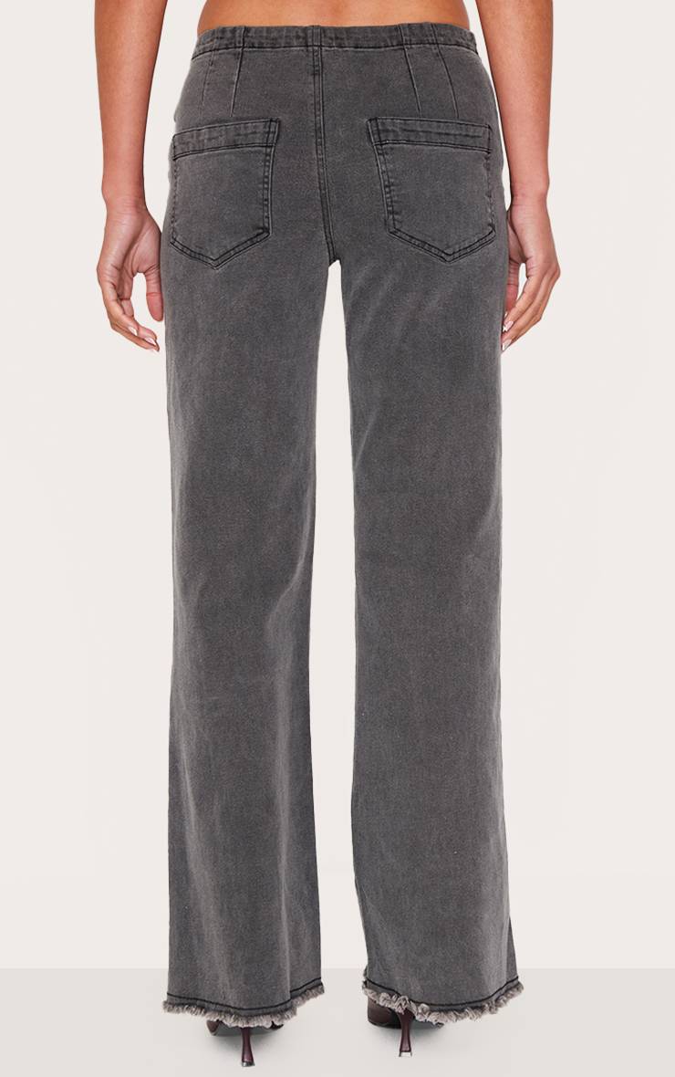 Noir Délavé Jean Droit Taille Basse À Ceinture Invisible