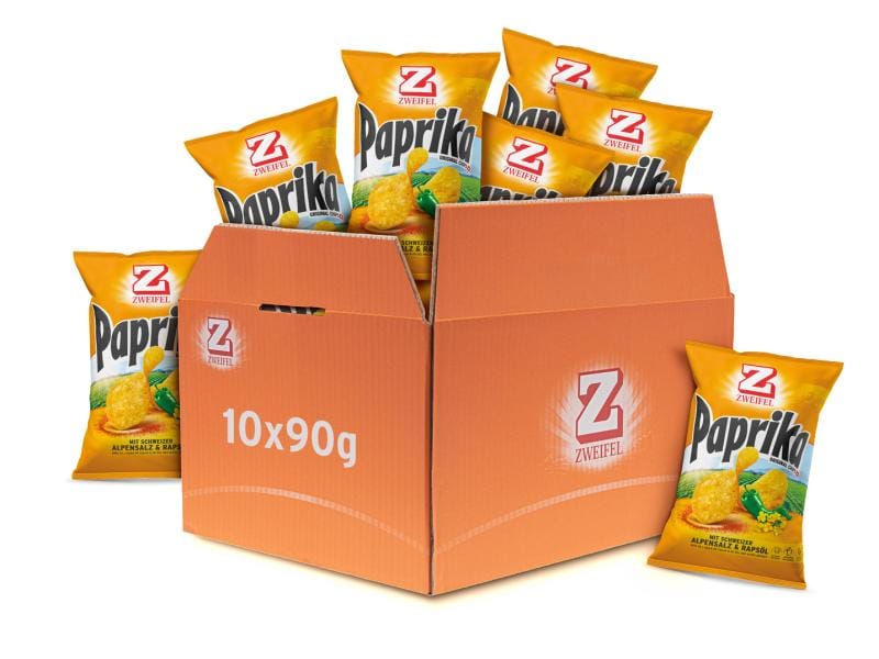 Zweifel Chips Original Paprika 10 x 90 g Kartoffel Chips mit rauchig-würzigem Geschmack