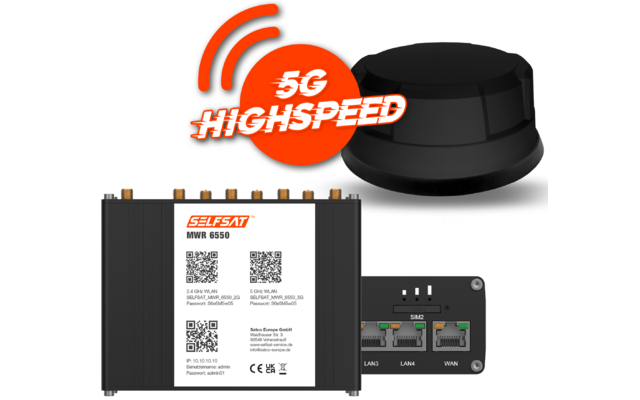 Selfsat 5G Cat 19 WiFi 6 WLAN Router MWR 6550  bis 3,4 Gbps inkl. Panorama Antenne