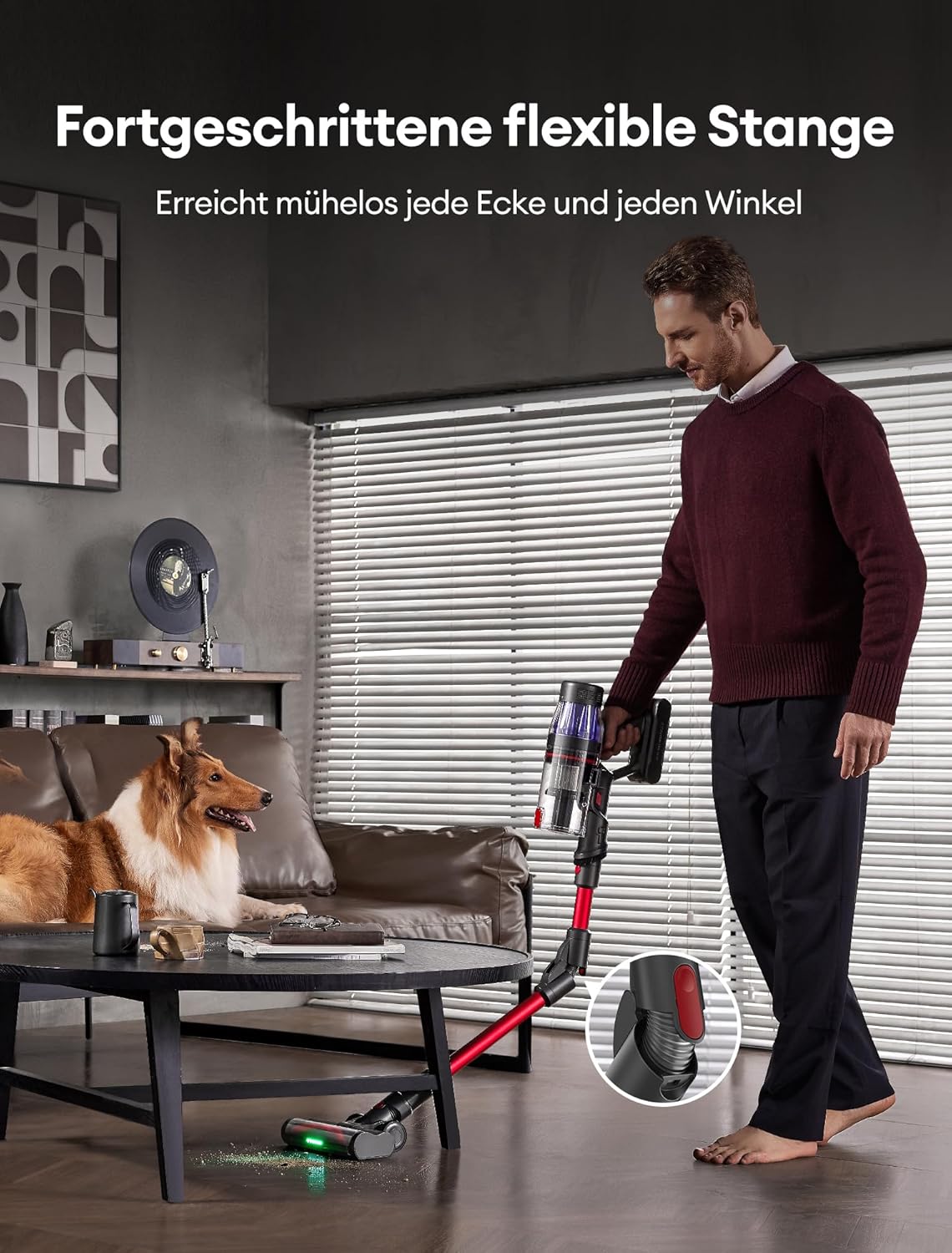 Ultenic Akku Staubsauger 50KPA/550W/60Min, 1,5L Staubsauger Kabellos, Touchscreen Display, Anti-Tangle Bürste, Wandmontierte Ladestation Grün Licht, 180° Faltbarer, für Tierhaare/Teppiche/Hartböden
