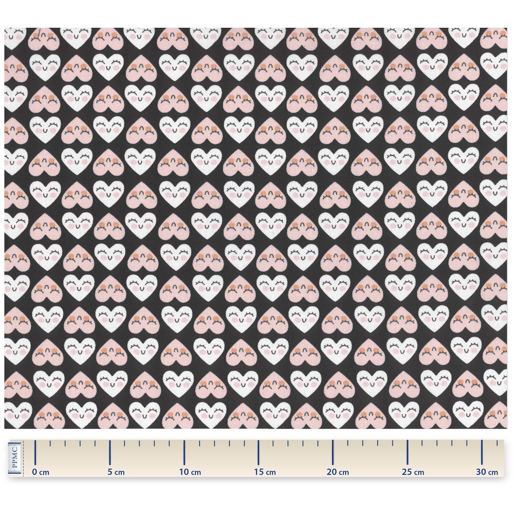 Tissu Coton Au Mètre Ex2263 Coeurs Géometriques Noir