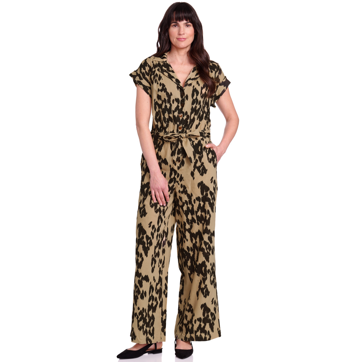 Gina Benotti Damen Leinen-Jumpsuit im Leo-Look beige / dunkelbraun
