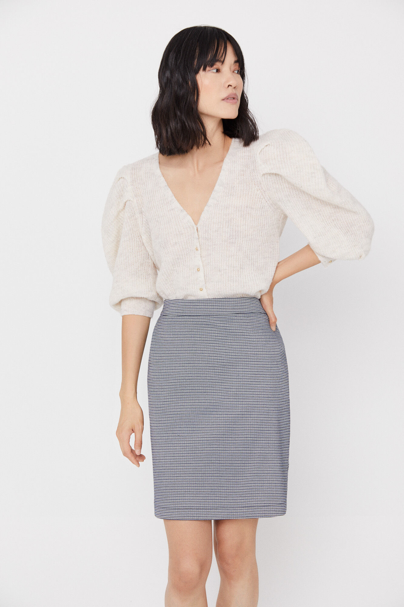 Falda recta corta - Estampado branco