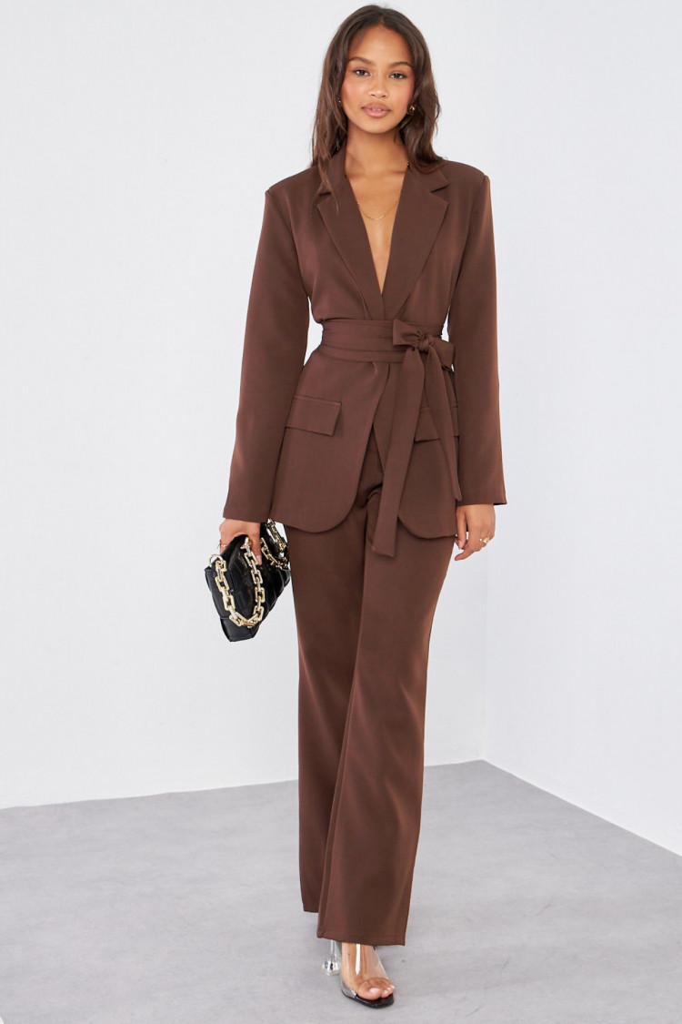 Ensemble 2 pièces blazer + pantalon tailleur marron foncé
