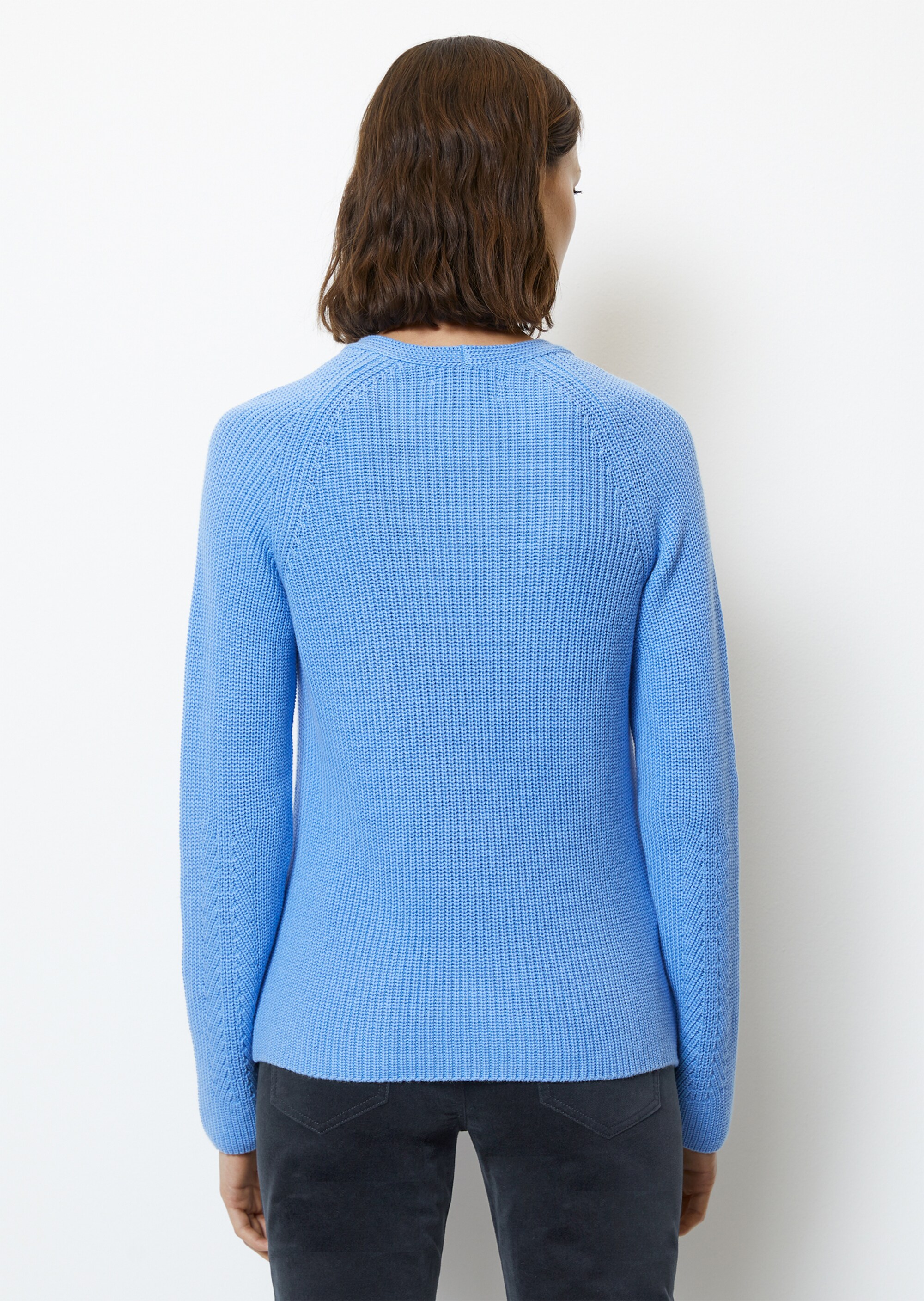 V-Neck-Strickpullover relaxedaus schwerem Baumwoll-Garn