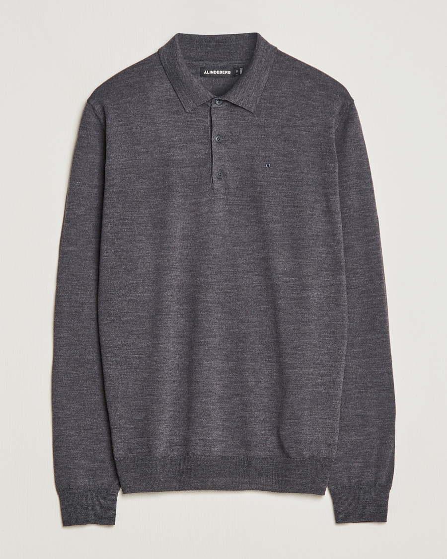 J.Lindeberg Noel Light Merino Polo Shirt Dark Grey Melange
