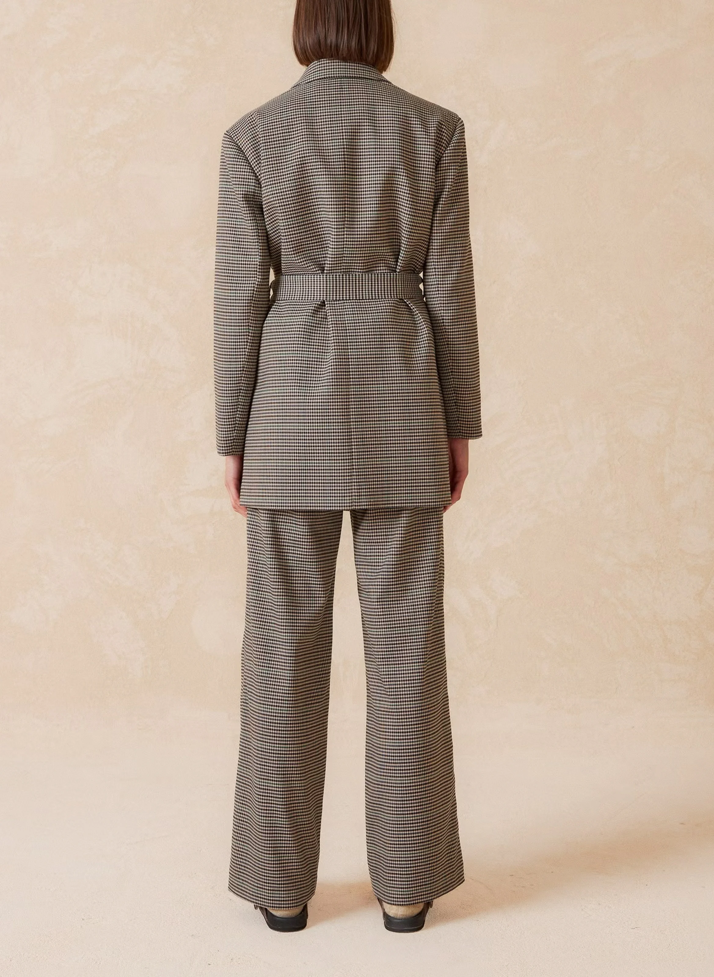 Veste col tailleur à motifs pied-de-poule| Noir