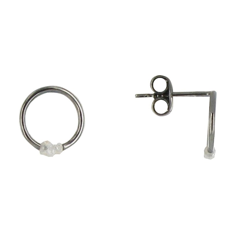 Boucles d'Oreilles Petites Créoles Argent et ses 3 Diamants Blancs