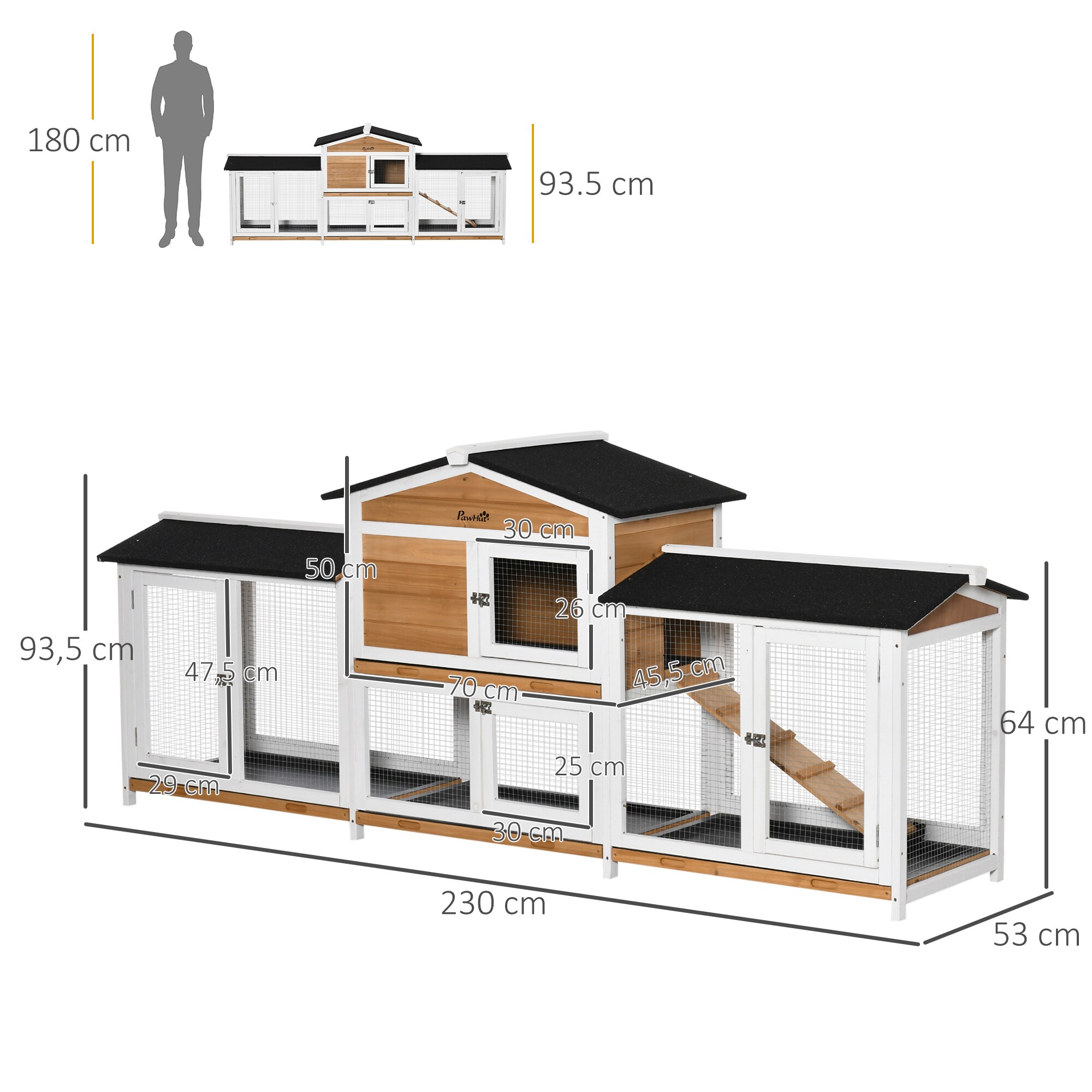 PawHut Kaninchenstall mit Freilauf bunt 230L x 53B x 93,5H cm