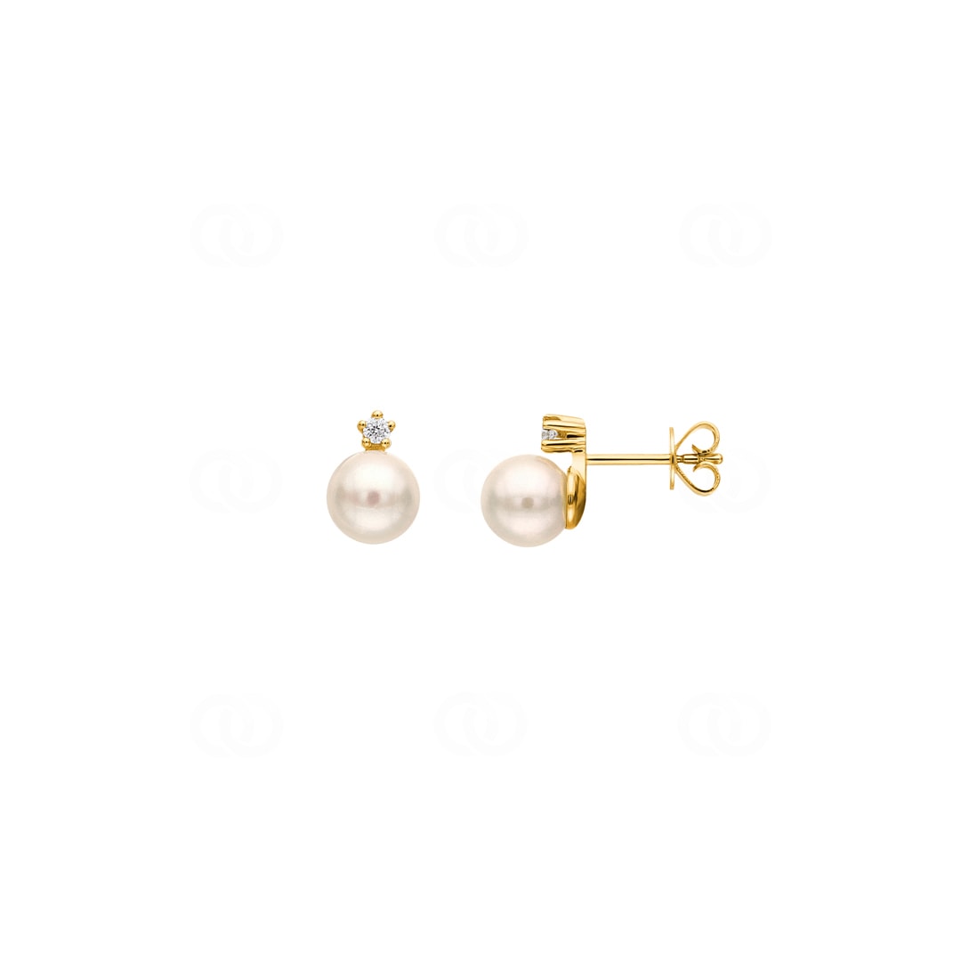 Ohrstecker 750/18 K Gelbgold mit Akoya-Kulturperle & Diamant 0.06ct W/Si