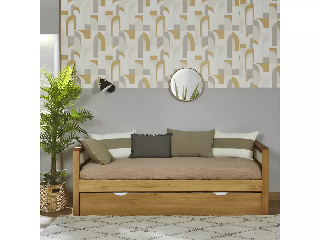 Pack lit banquette gigogne avec matelas 90x190 cm bois massif bois COBI