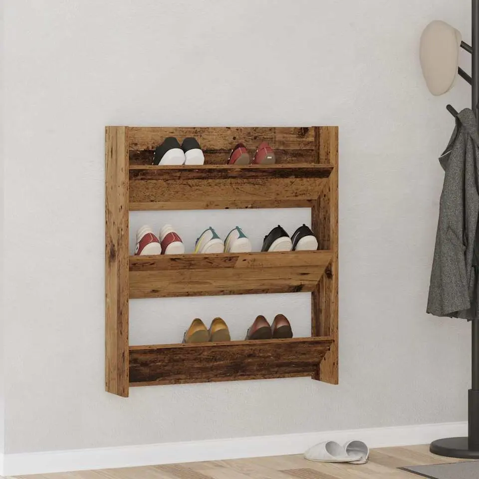 vidaXL - 3-laags Wandschoenenkast 9 paar - Oud hout - 80x18x90 cm