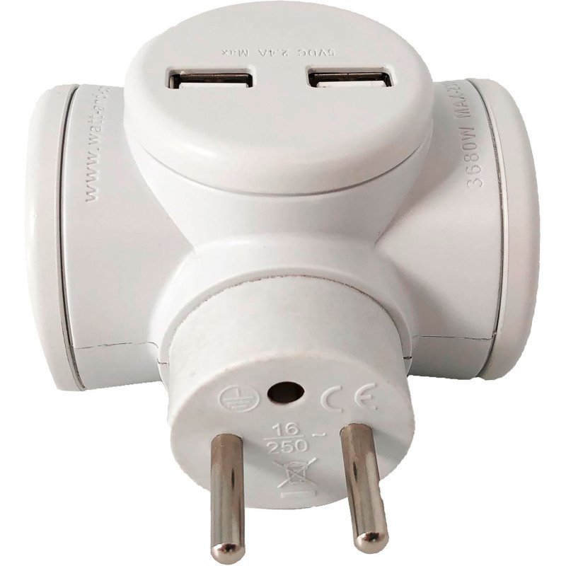 Multiprise Biplite 2X16A + 2 Ports USB-A Watt&Co