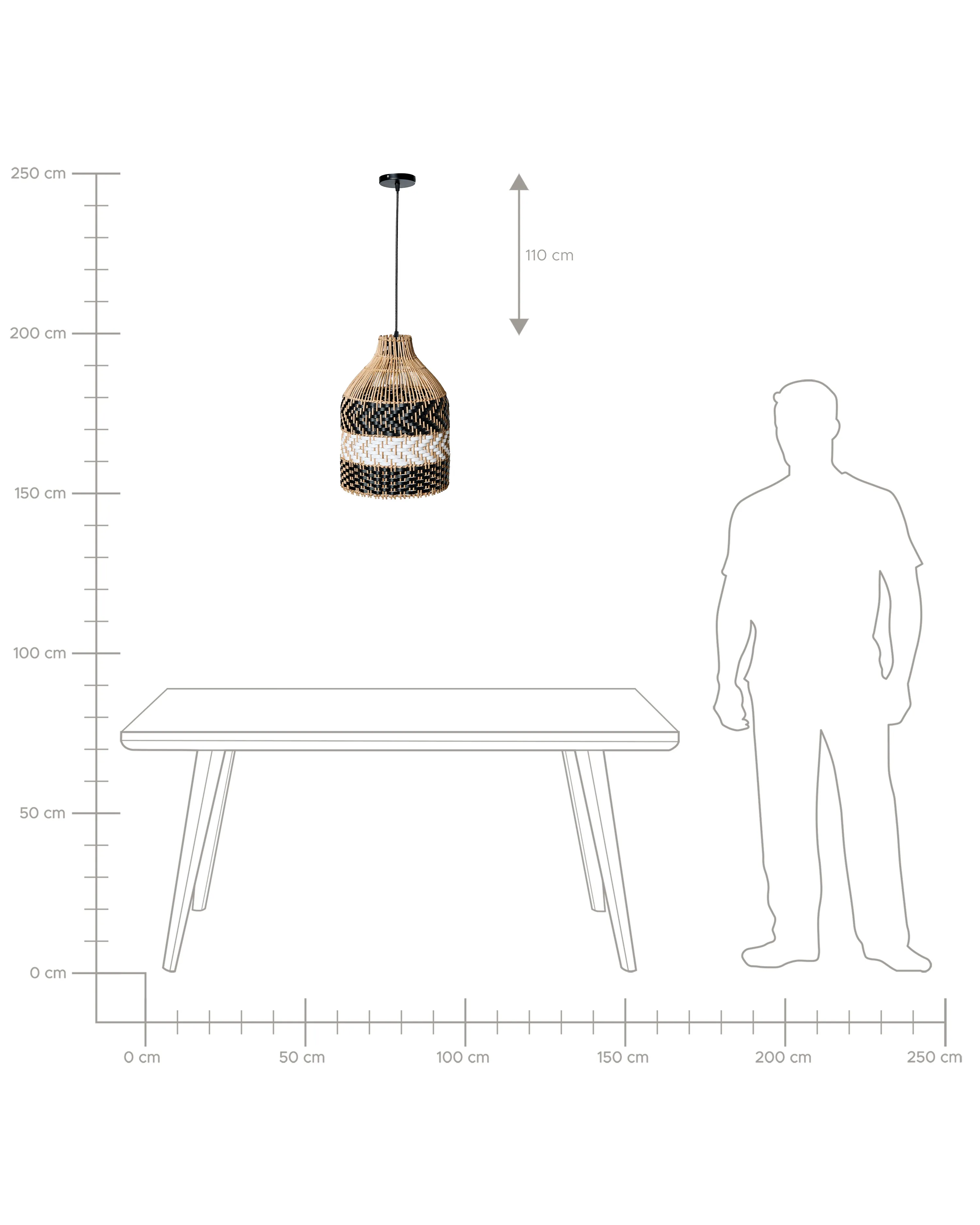 Hanglamp TURABO Rotan Zwart/wit