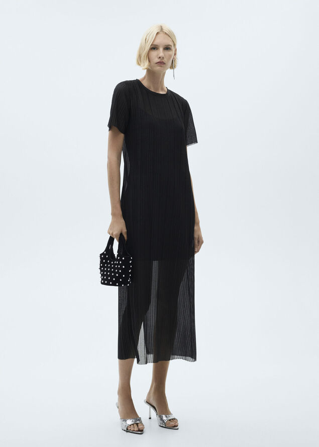 MANGO Lurex pleated dress Black