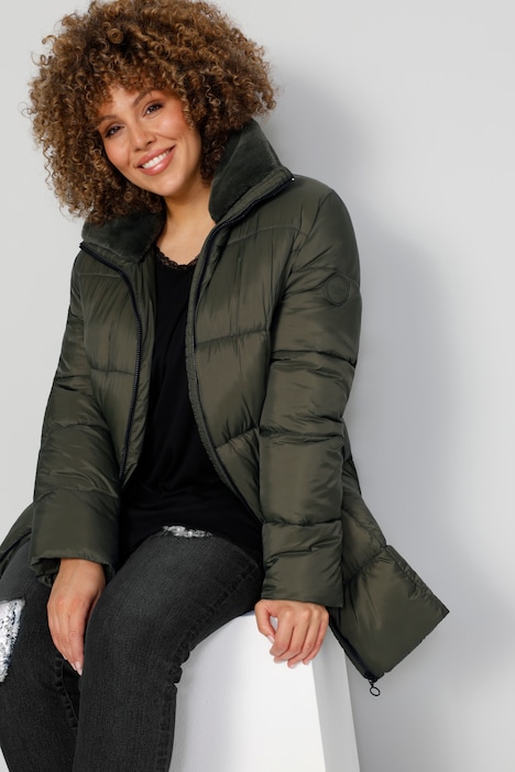 Steppjacke, abnehmbarer Webpelz-Kragen, Zipper