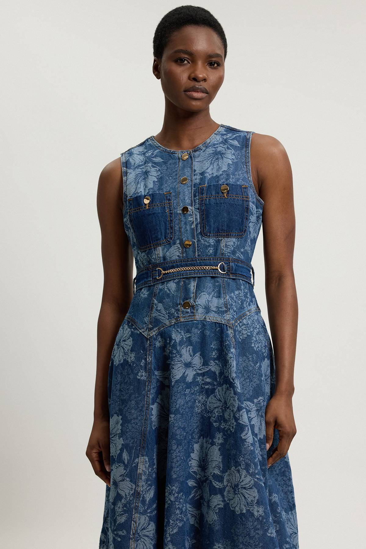 KarenMillen Robe Midi Évasée En Denim Jacquard Petite Taille