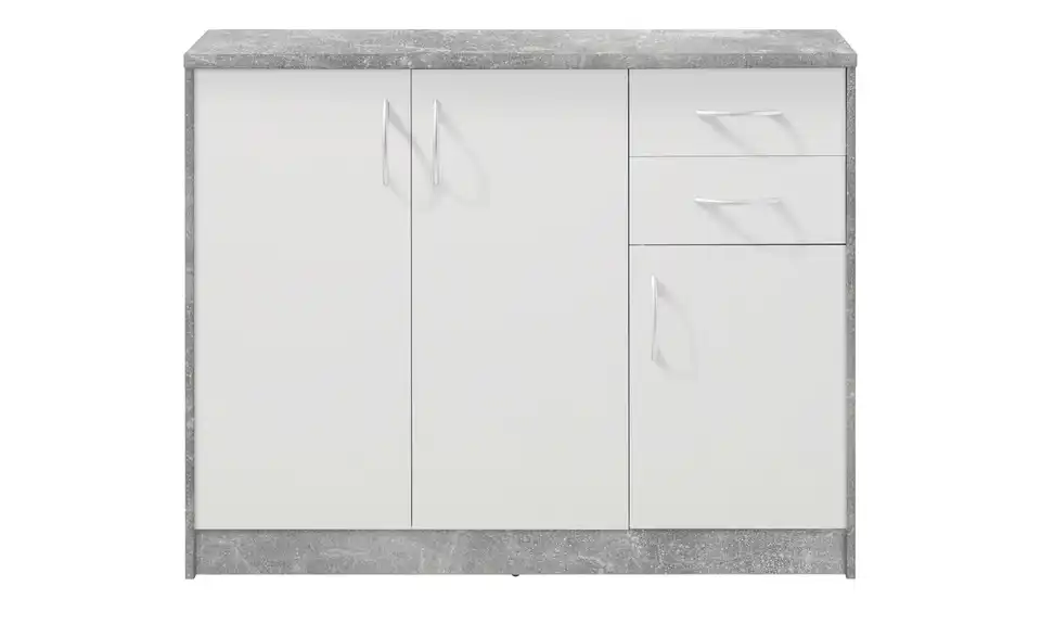 Kommode Optimus Weiß, Betonoptik Ausführung III (3 Türen/2 Schubkästen) 86 cm