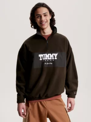 Moletom oversized de lã polar com meio zíper