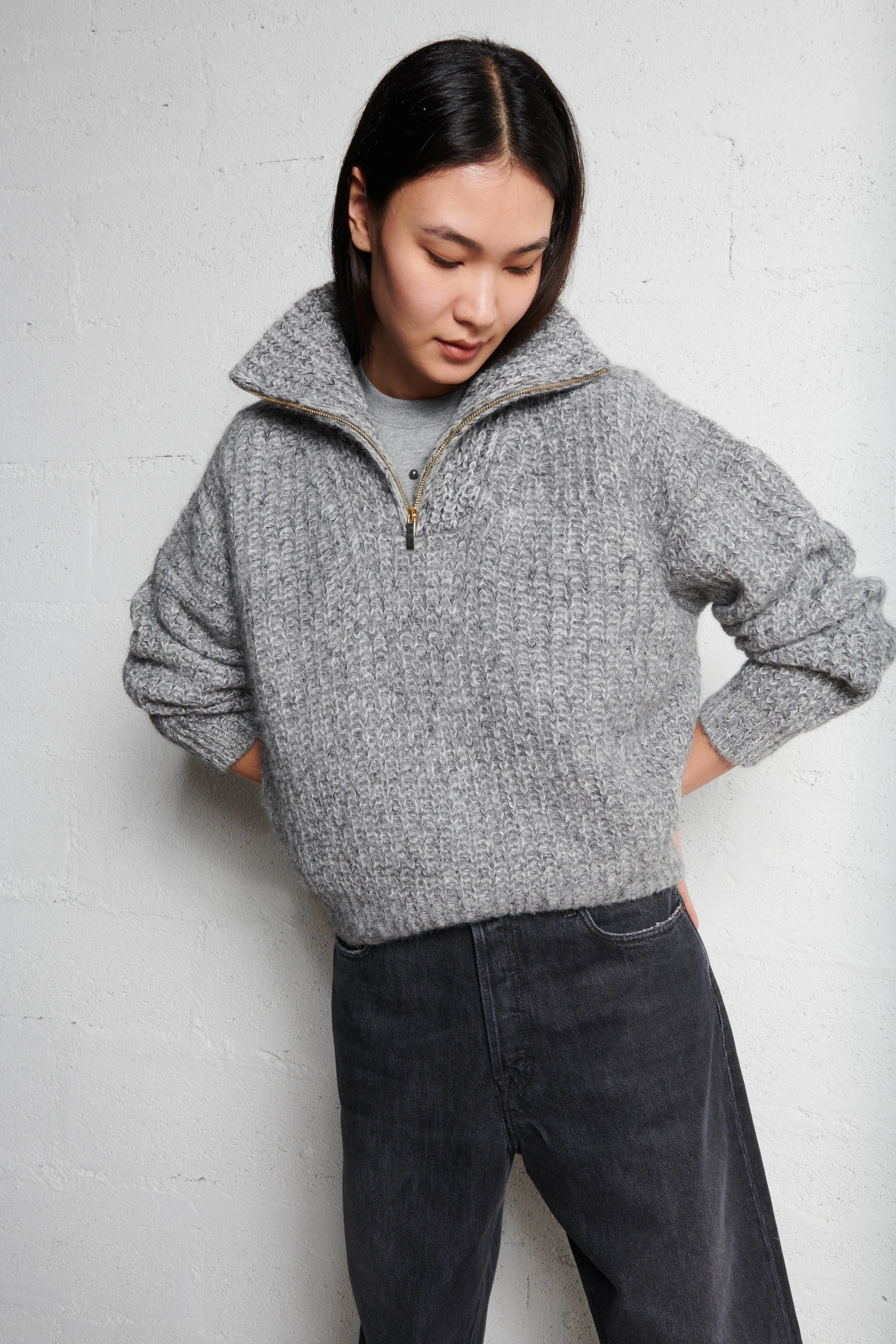BALTAN - Pull col montant en laine mélangée | Gris