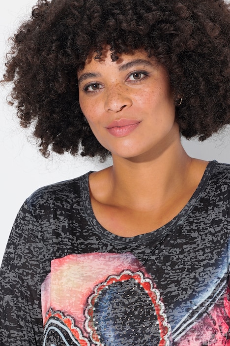 T-Shirt, A-Linie, Totenkopf-Print, Langarm