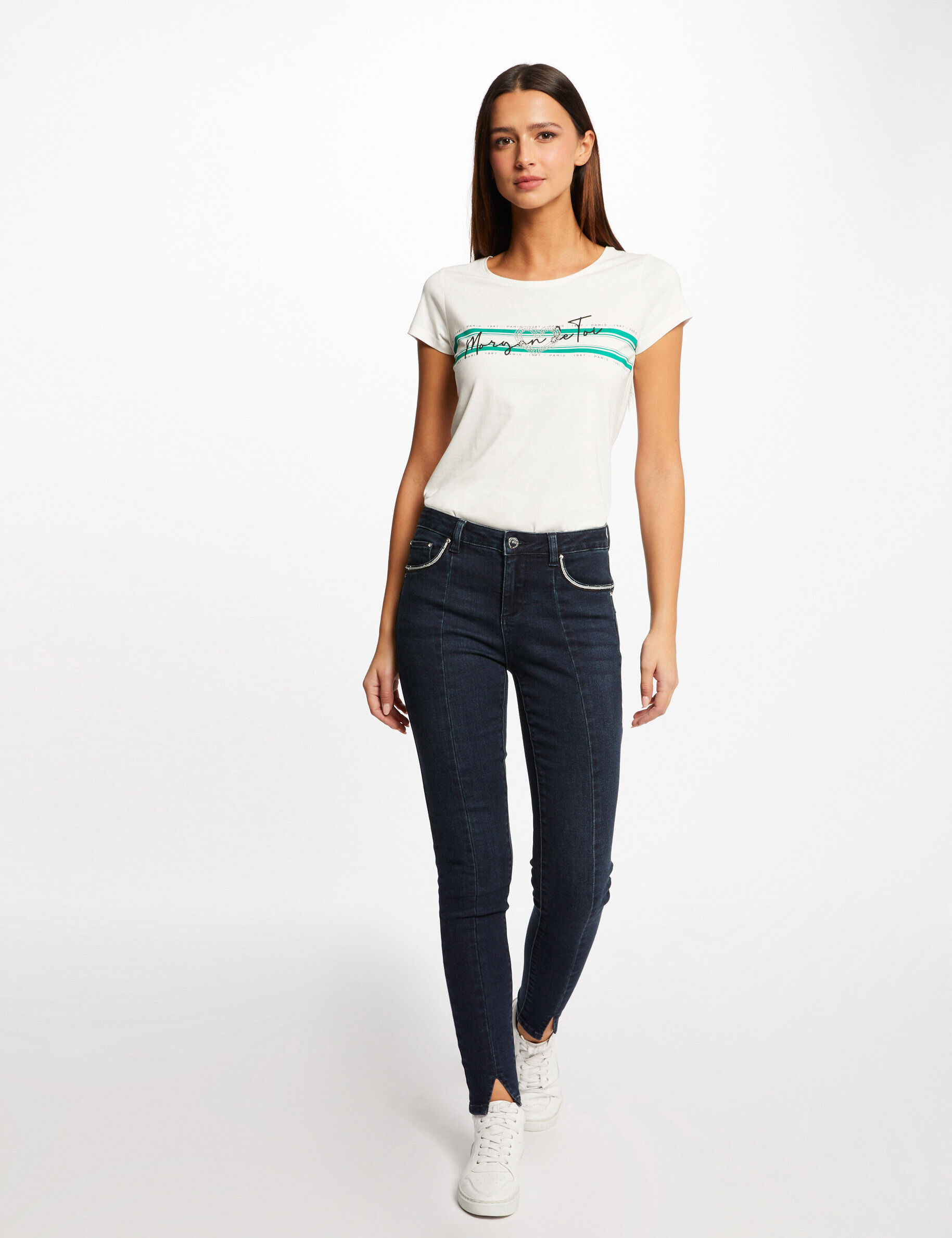 T-shirt manches courtes à inscription vert moyen femme - vert_moyen