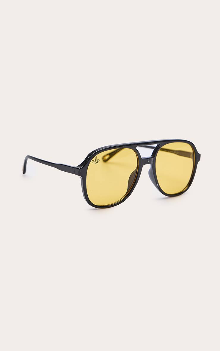 Noir Lunettes De Soleil Aviateur Rondes Jeepers Peepers À Verres Jaunes