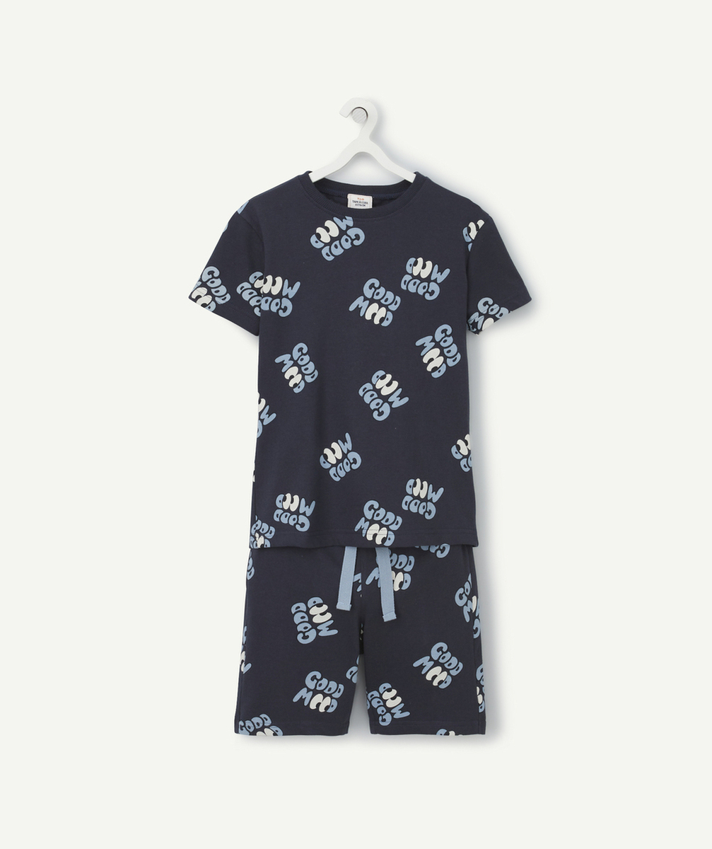 PYJAMA GARÇON EN COTON BIOLOGIQUE BLEU MESSAGES GOOD MOOD