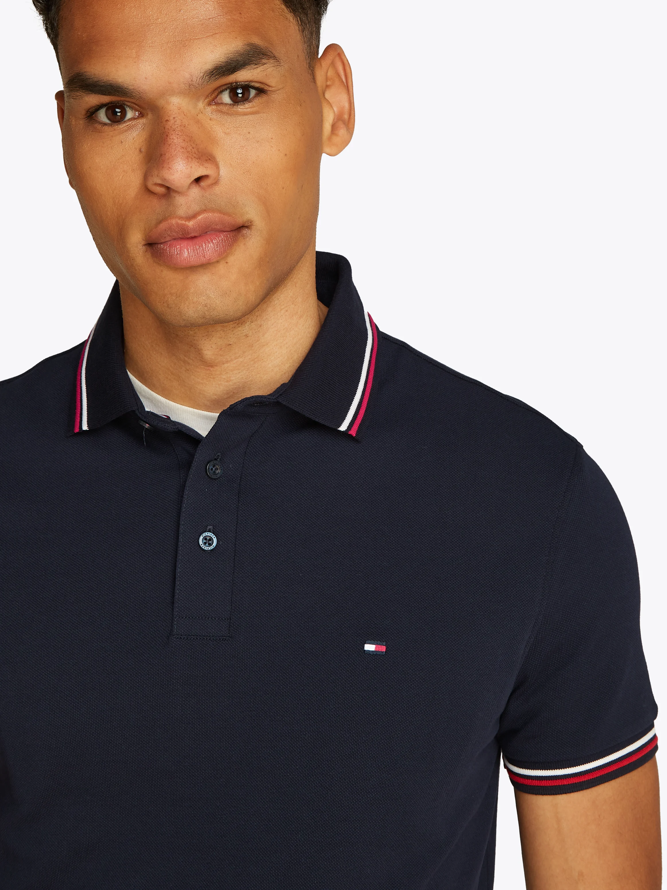 Polo droit en coton bio mélangé | Bleu
