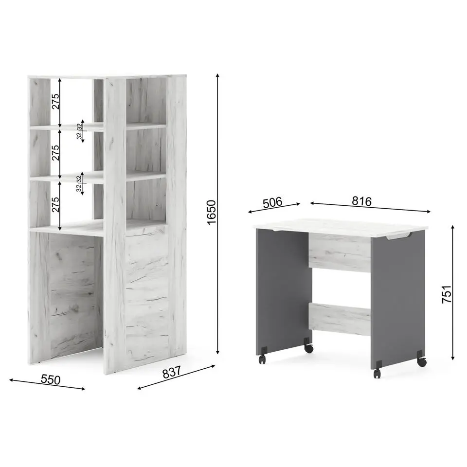 Rek met bureau Samoa-Fuji 165cm craft wit / grafiet