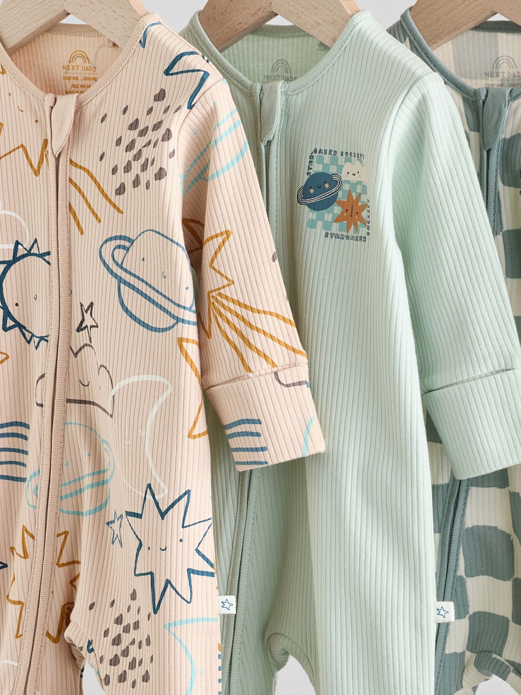 Lichtblauw - Set van 3 baby pyjama's zonder voetjes met tweewegrits van katoen (0mnd-3jr)