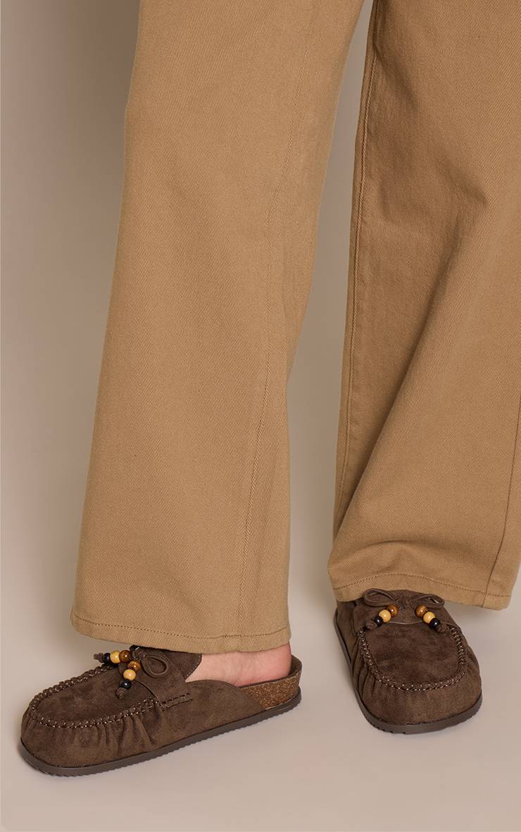 Olive Khaki Mule À Semelle Anatomique En Synthétique Avec Détail Pompon