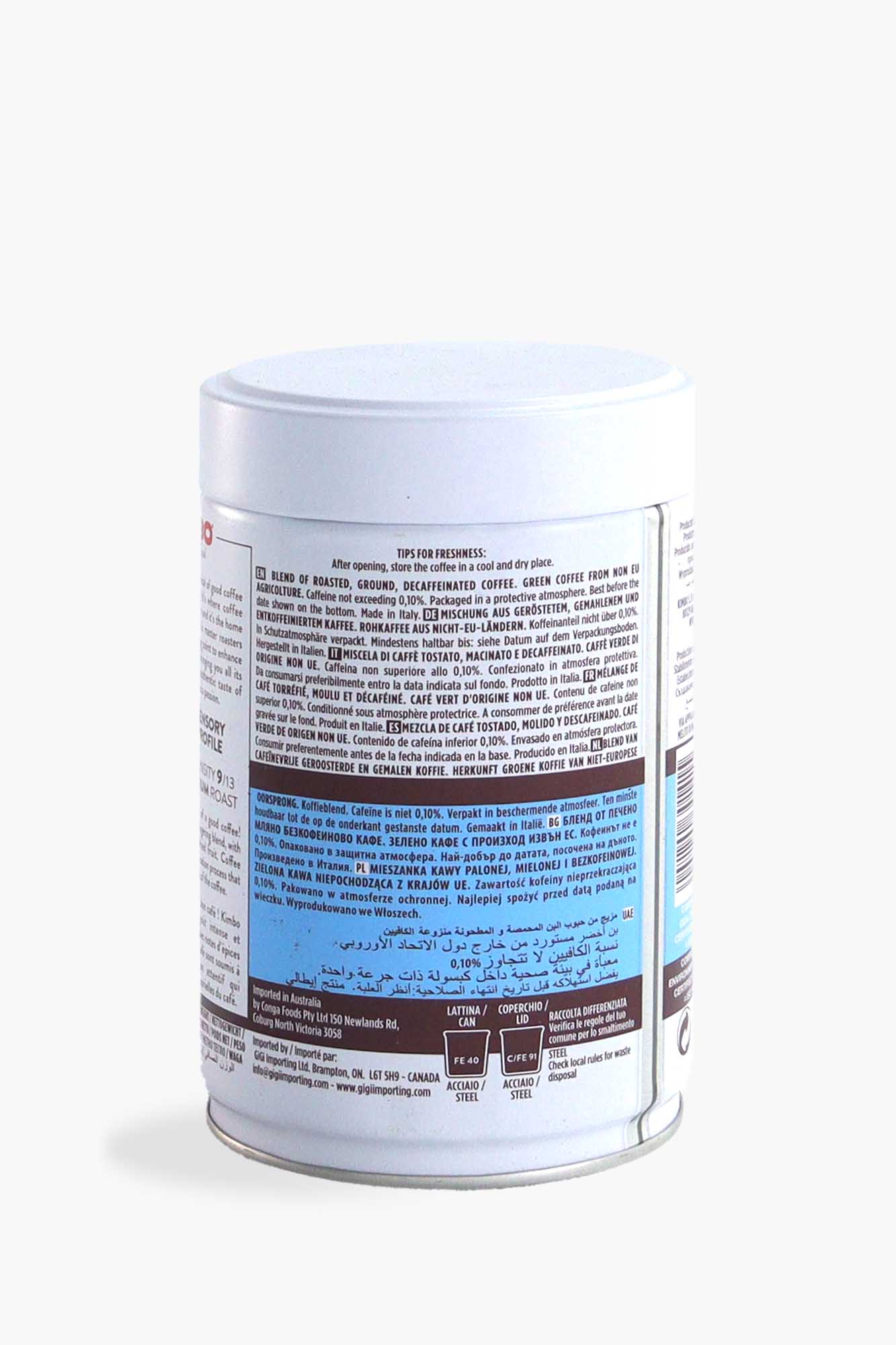 Kimbo Espresso Decaffeinato gemahlen 250g Dose