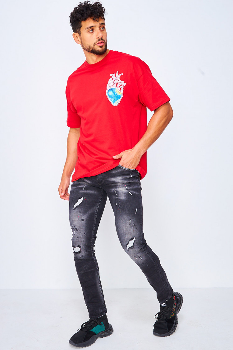 T-shirt rouge Van Gogh : La nuit étoilée
