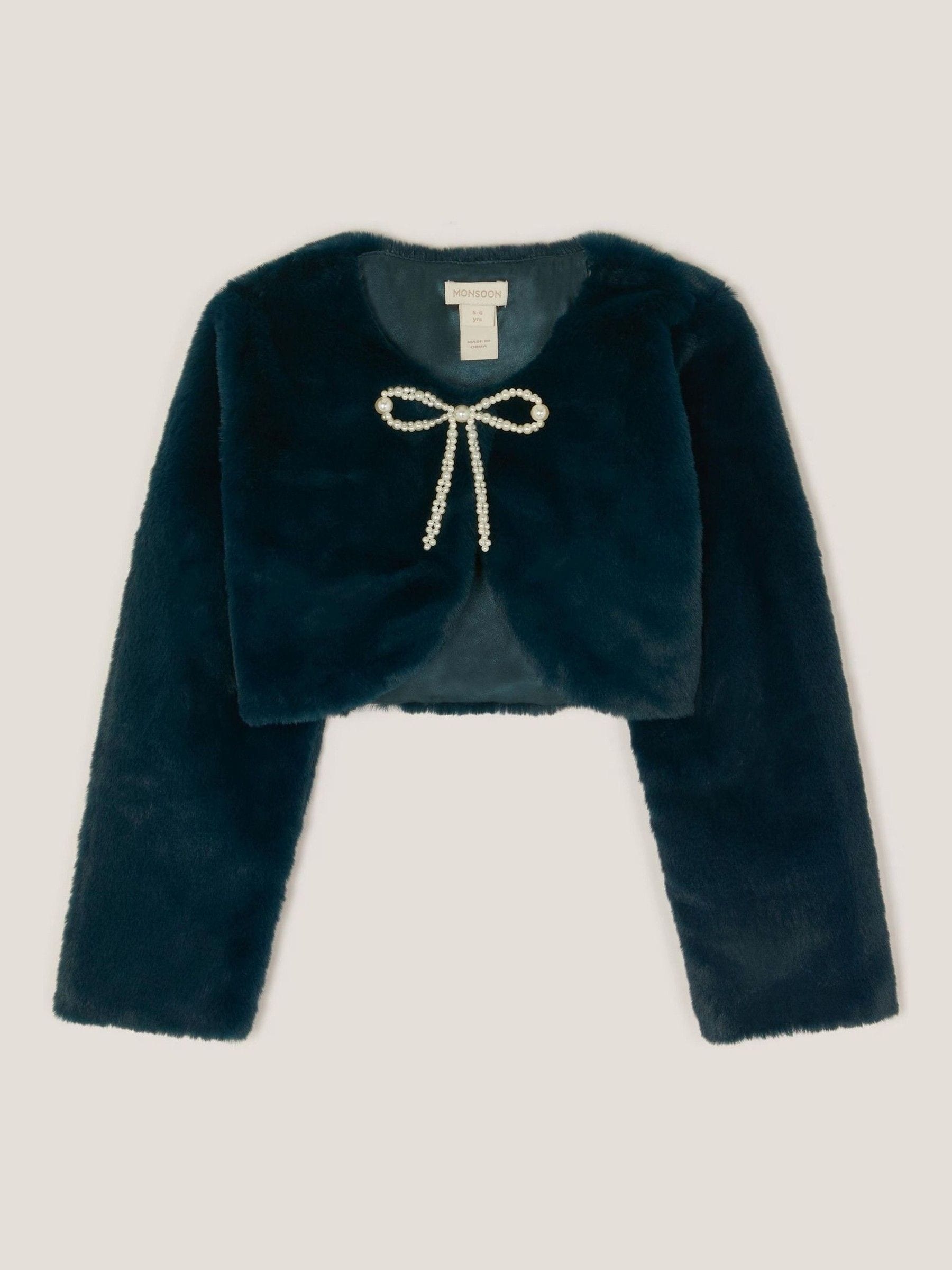 Blauw - Monsoon Marie Bow bolero van imitatiebont