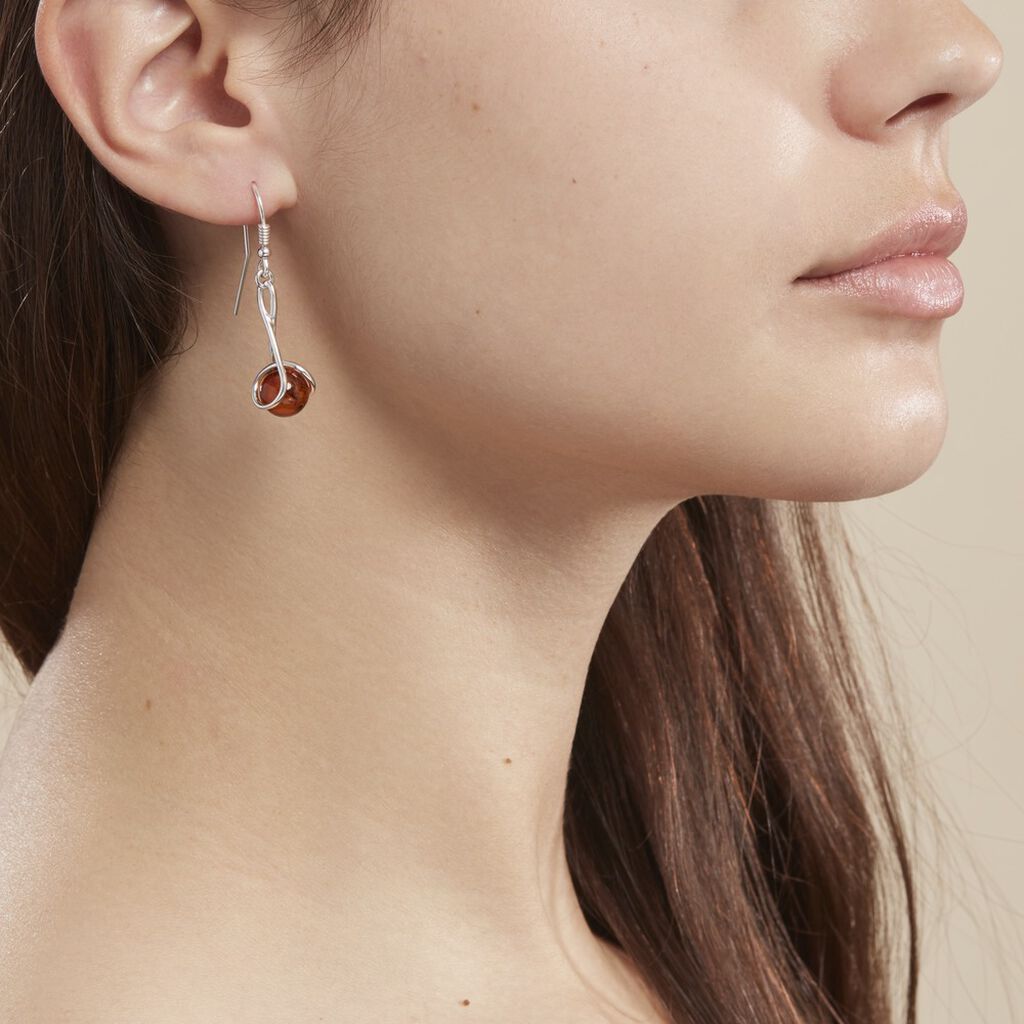 Boucles D'oreilles Pendantes Argent Blanc Simona Ambre