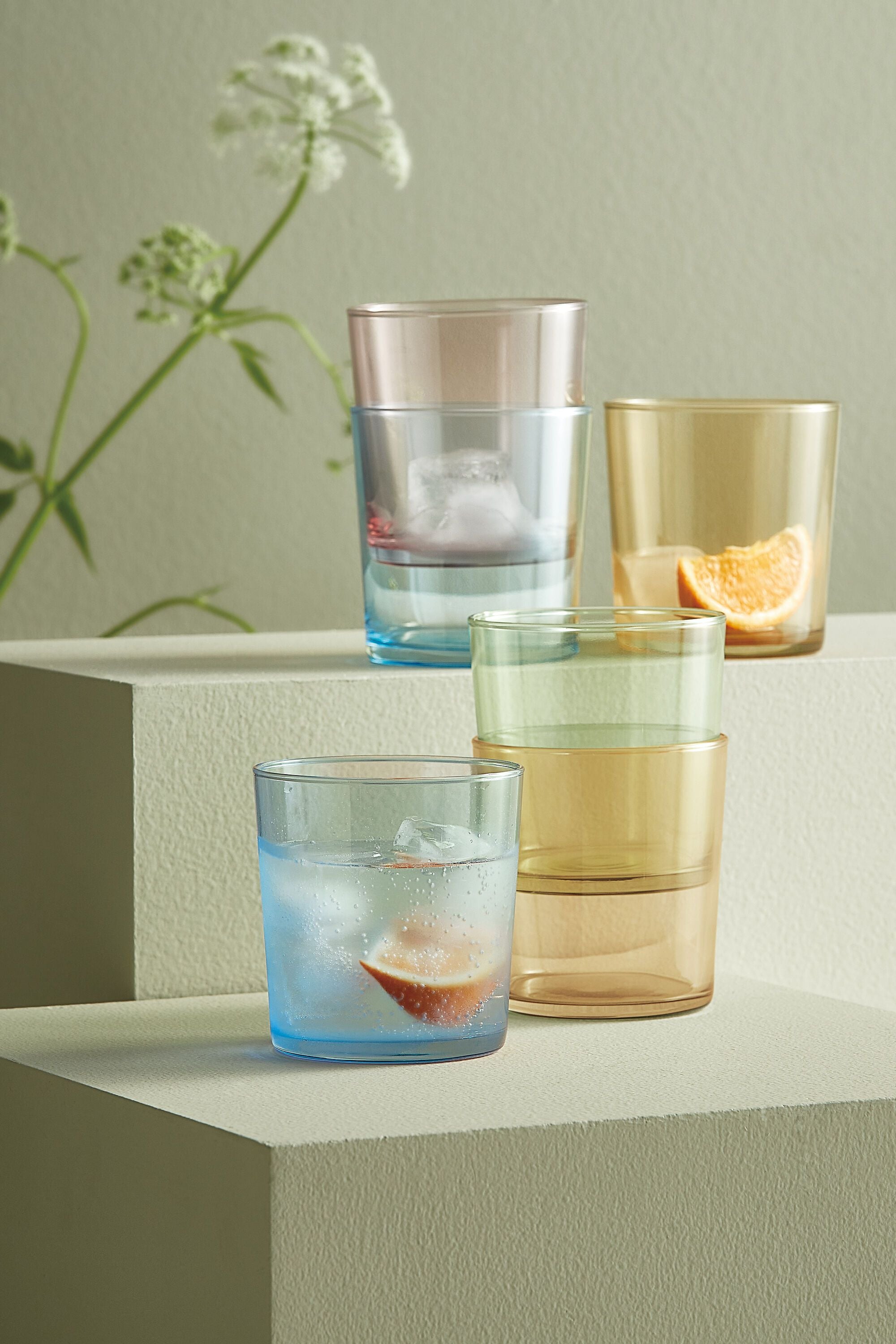 RAW GLASS Wasserglas-Set - Multicolor / H: 8.5 cm