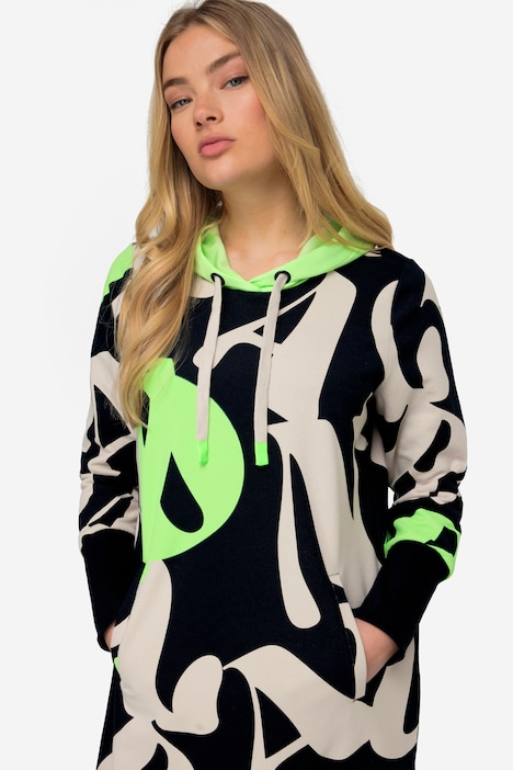 Midi Sweatkleid, Kapuze, Langarm
