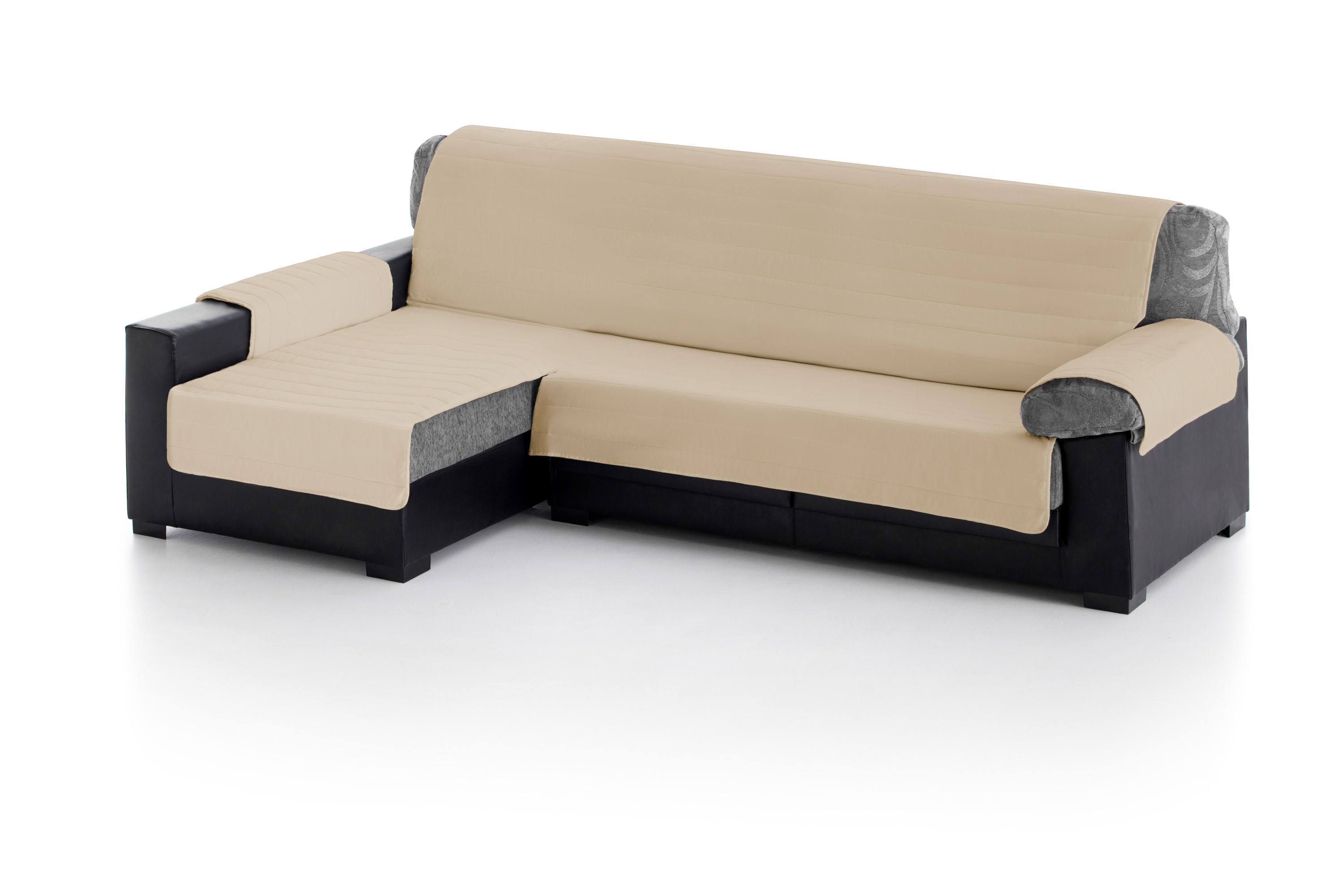 Capa acolchoada para sofá com chaise longue à esquerda na cor branco-creme