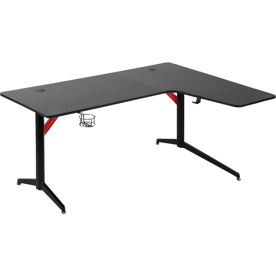 HOMCOM Schreibtisch L-förmiger Eckschreibtisch, Kabelmanagement-Löcher, Racing-Stil Schwarz, Rot