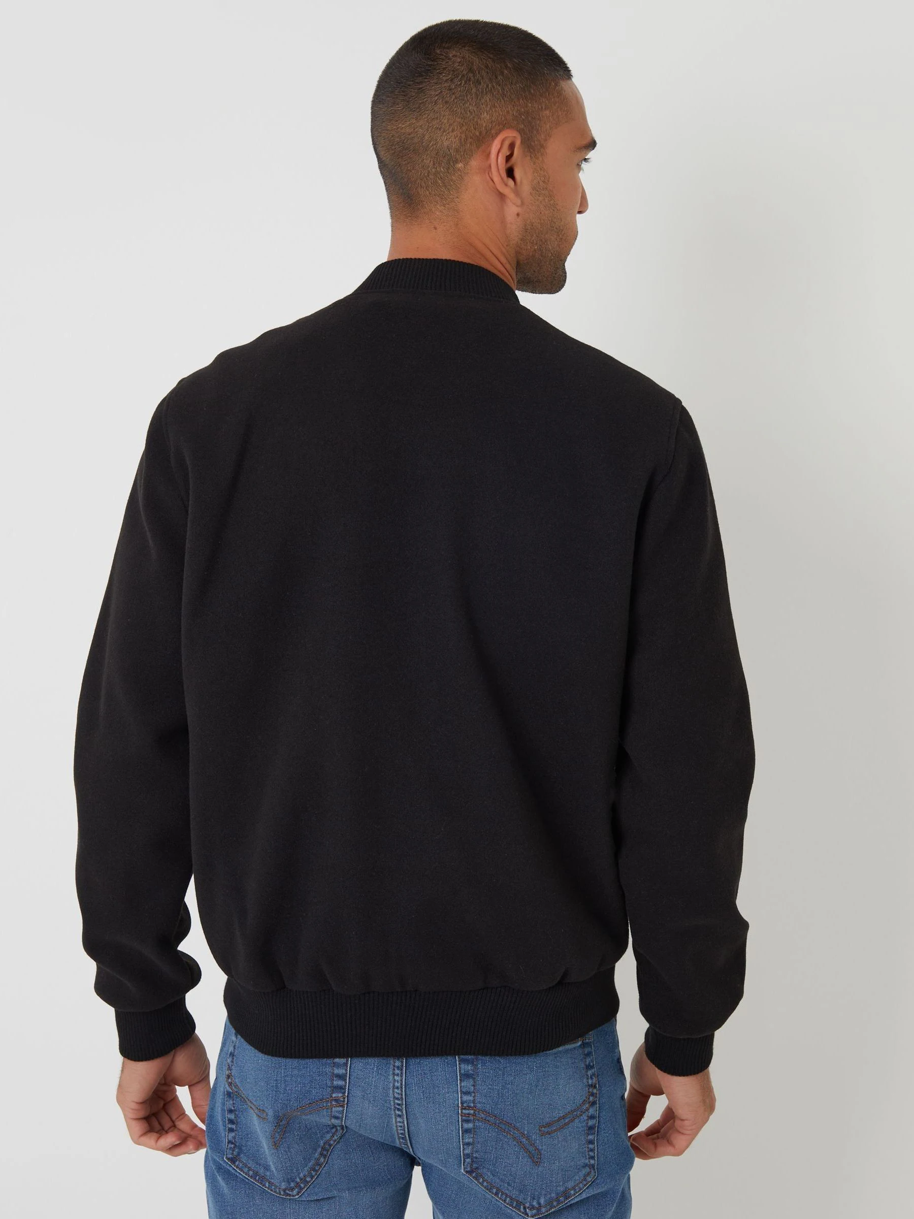 Zwart - Threadbare Faux Wool Brushed Bomber Jacket
