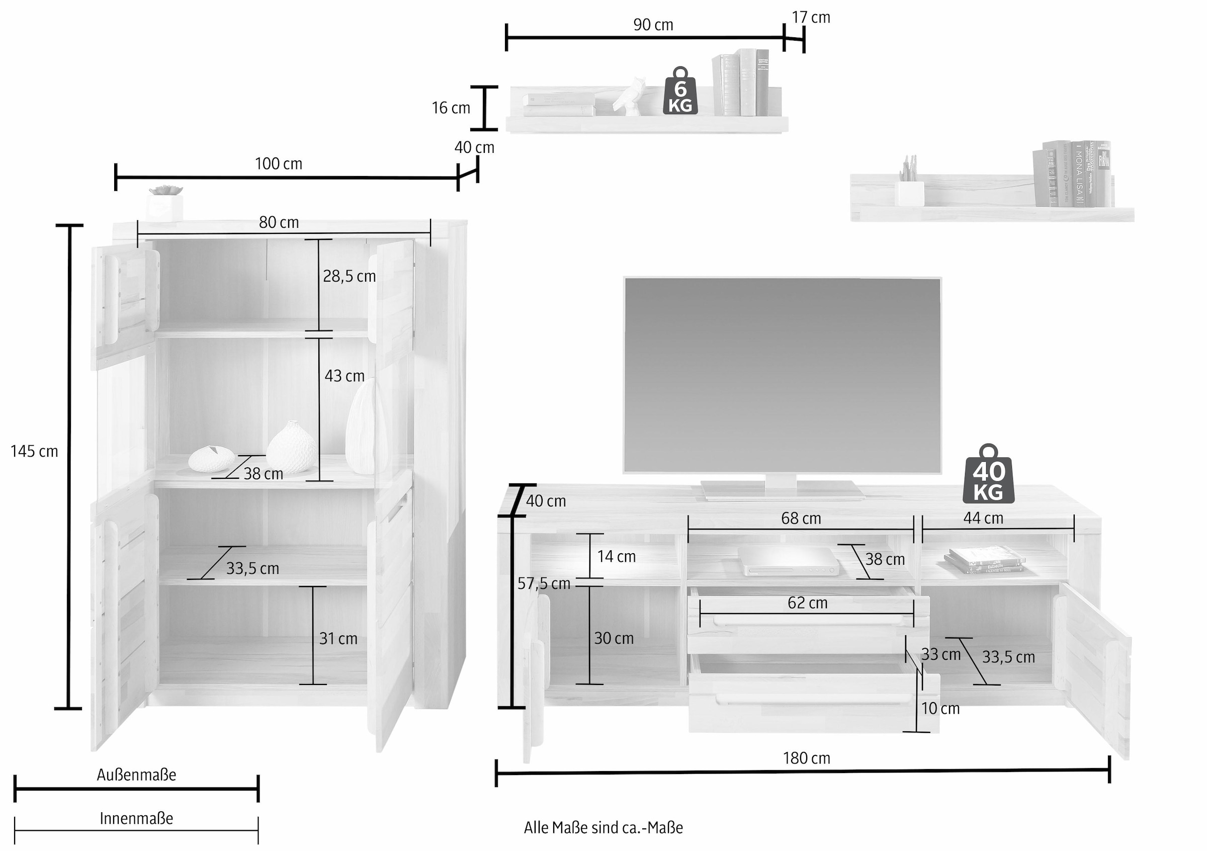 Home affaire Wohnwand »Kolding« Set, 4 Stk. tlg.
