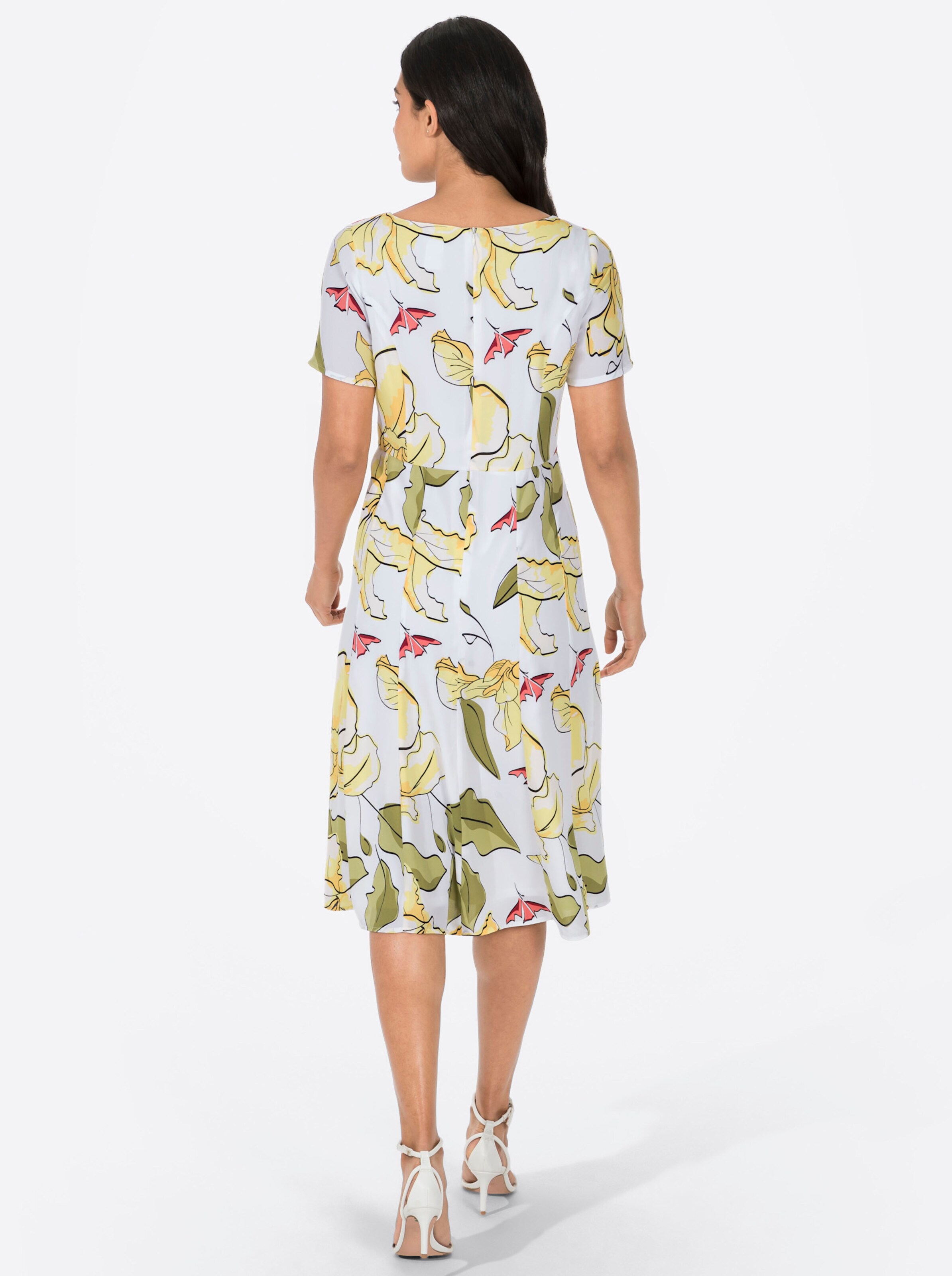 Druckkleid in gelb-schilf-bedruckt