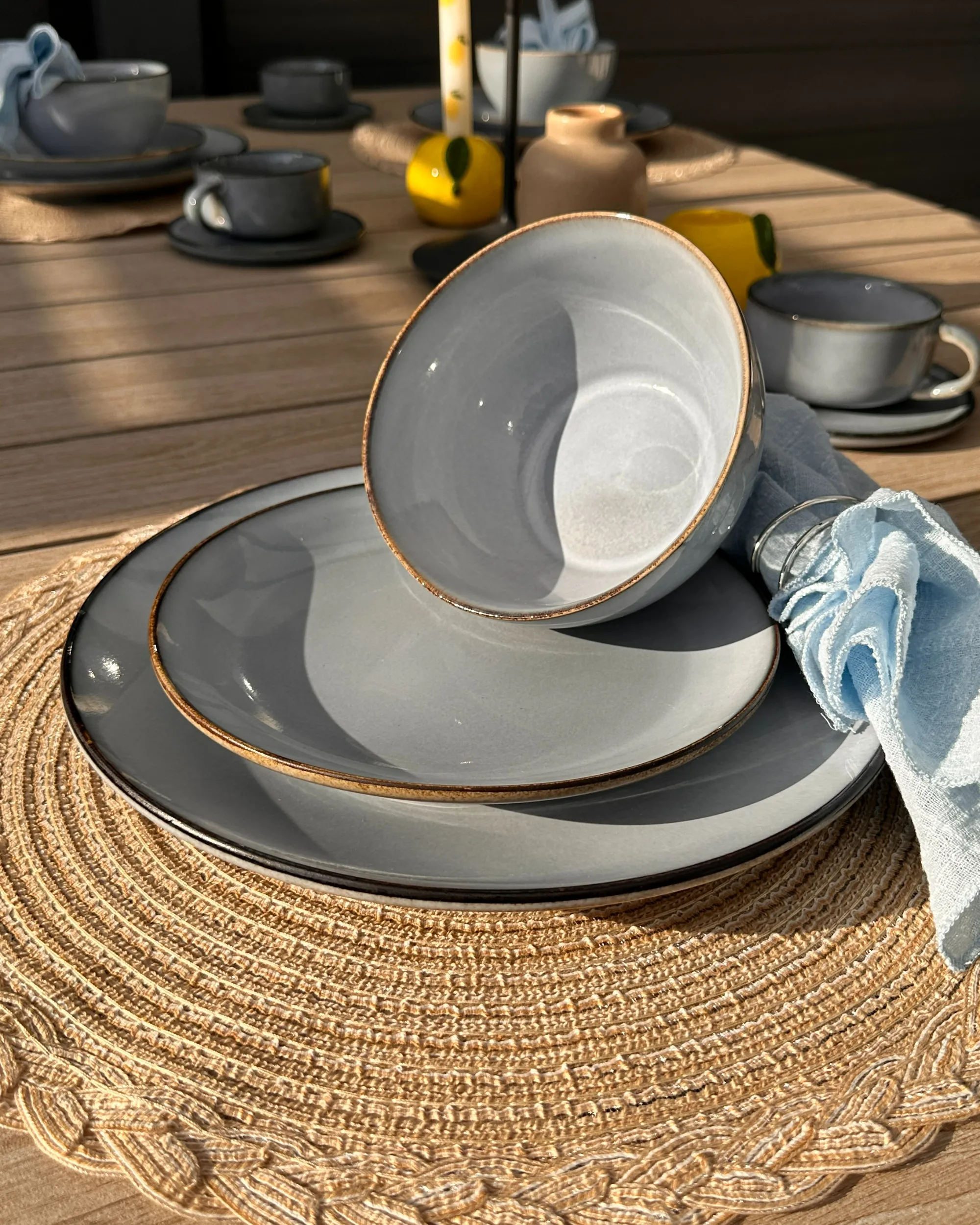 Set van 4 dinerborden JUNIPER Steengoed Lichtblauw