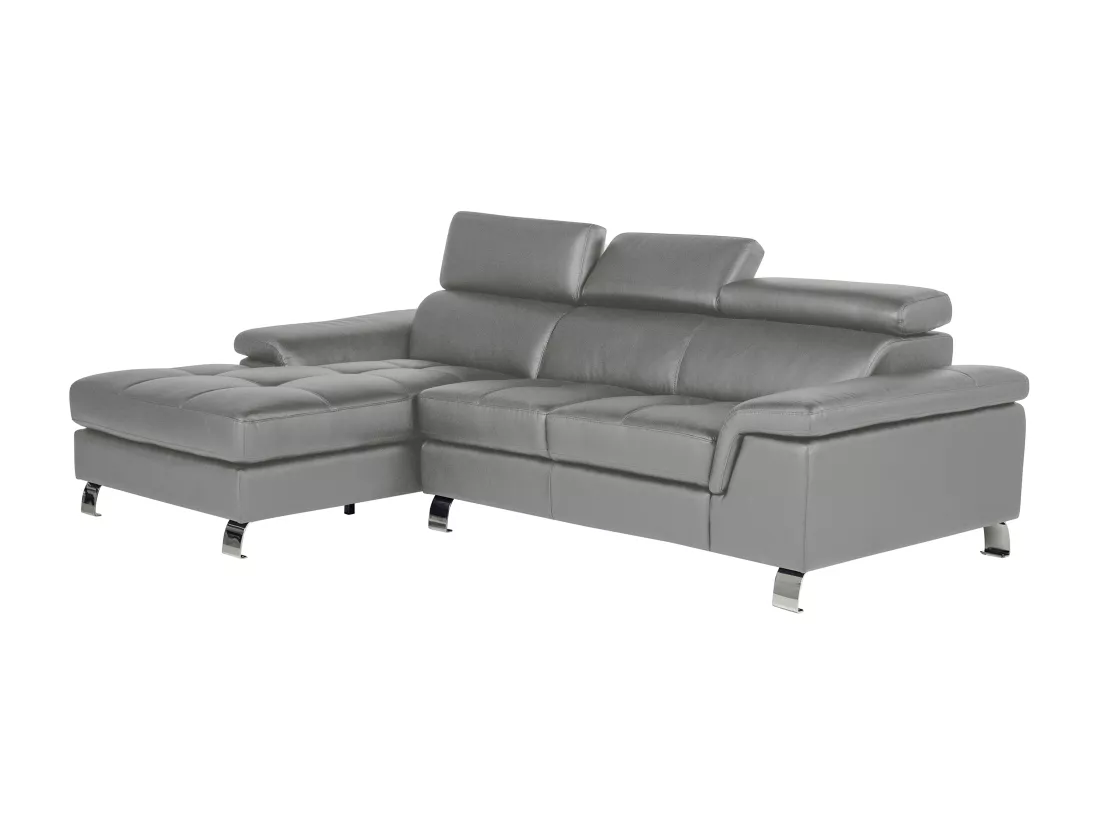 Canapé d'angle cuir MISHIMA - Gris - Angle gauche