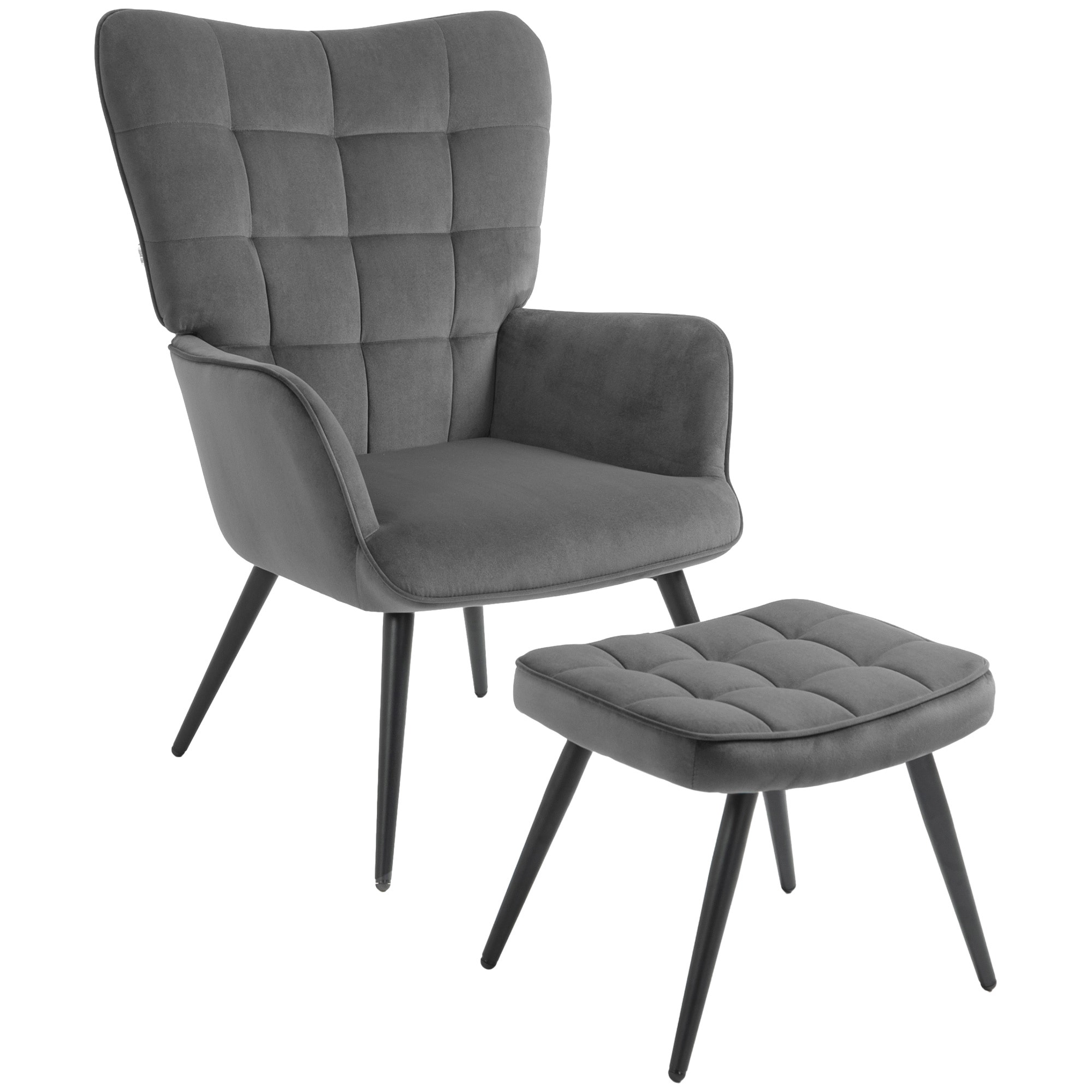 HOMCOM Polsterstuhl mit Fußhocker grau 73L x 77,5B x 98H cm
