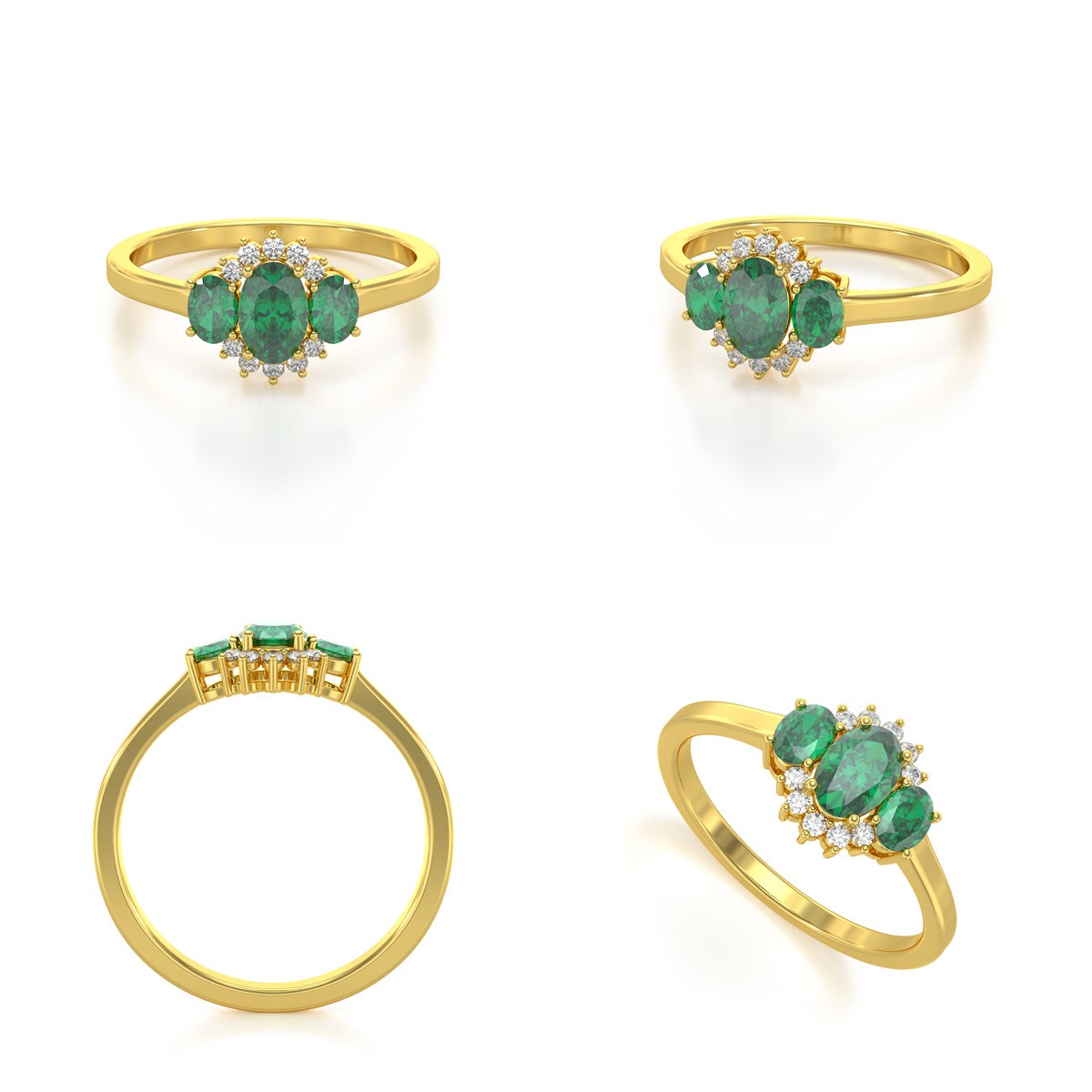 Bague ADEN Or 585 Jaune Emeraude et diamants 1.358grs